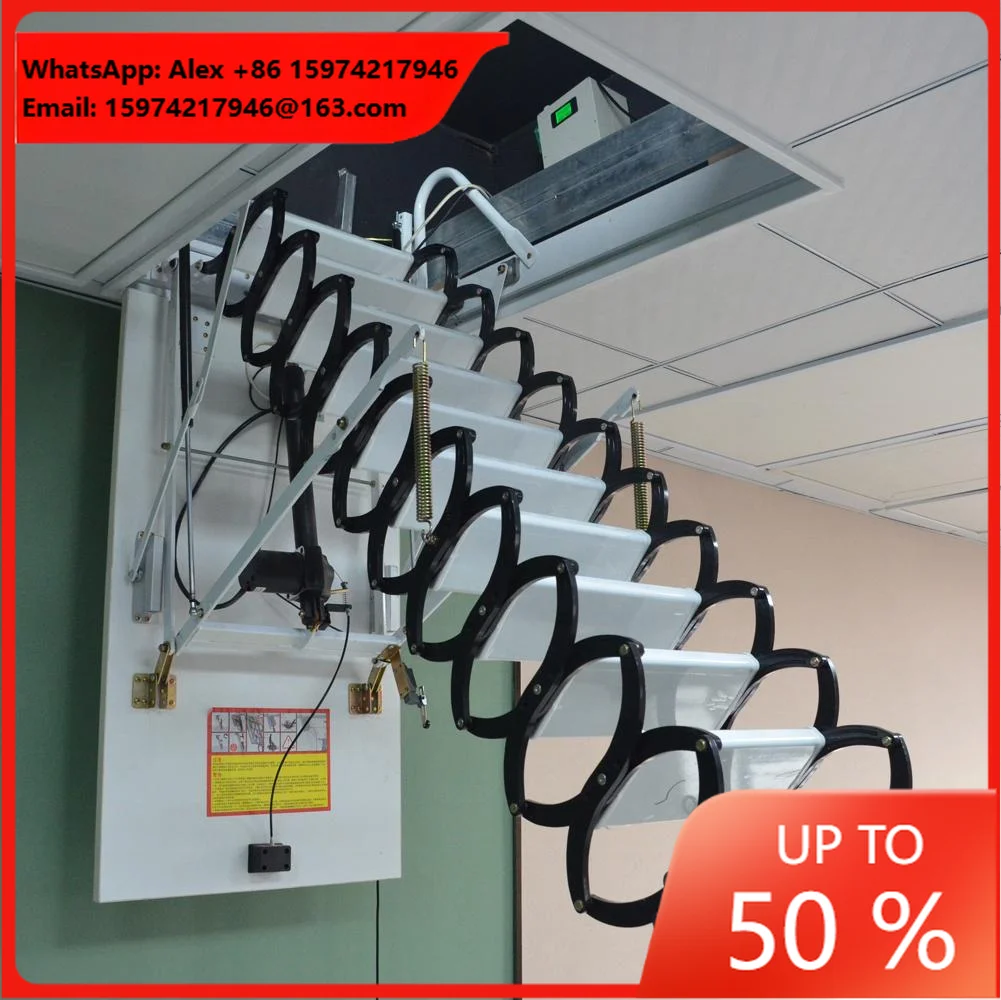 Smart Automatic Retractable Wall Attic Ladder Extendable Aluminum Loft Stair For Home Use For Exterior And Apartment