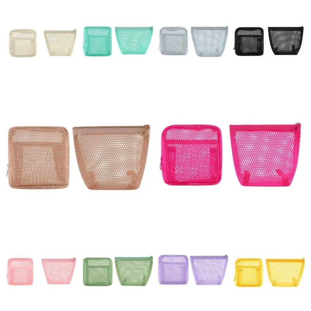 2 unids/set bolsa de lápiz labial de malla transpirable Color fluorescente bolsa de dopamina hueca bolsa de lavado de poliéster portátil para niñas