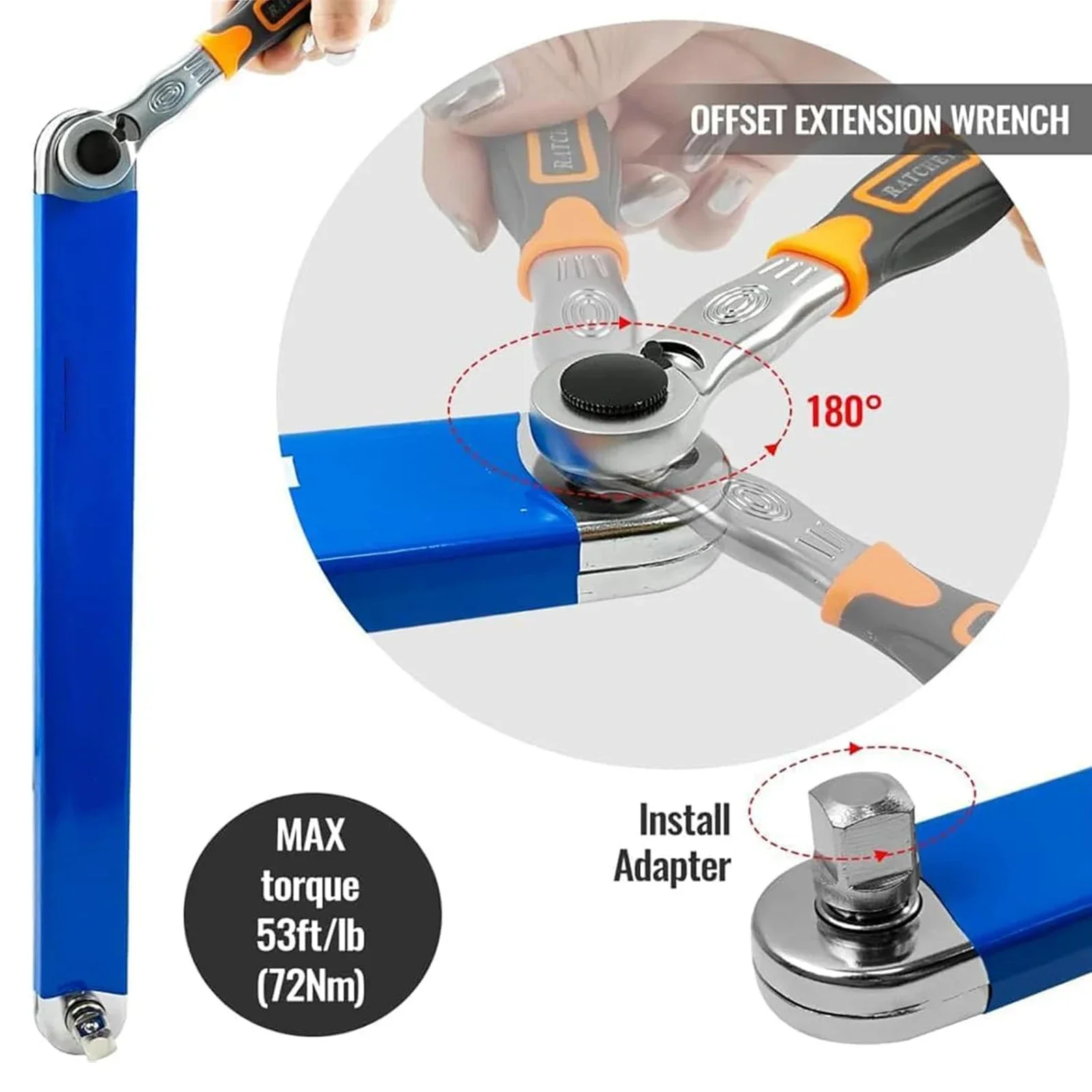 مجموعة مفاتيح تمديد أوفست 3/8 بوصة للخريف، مع محولات محرك مربع 1/2 بوصة و1/4 بوصة و3/8 بوصة، أداة مفتاح ربط جاهزة للصدمات مقاس 15 بوصة