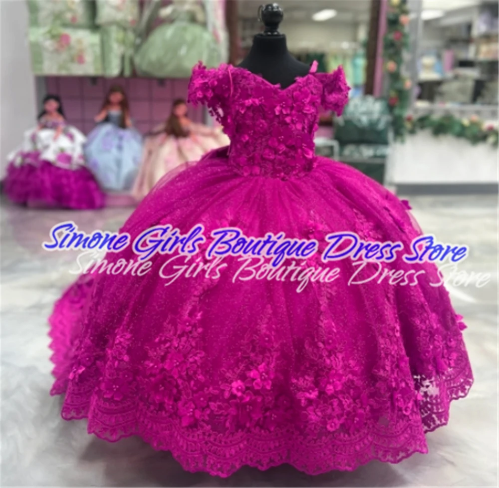 

Великолепное платье с цветочным узором для девочек, изысканное красное тюлевое пышное платье с 3D цветами и аппликацией для маленьких девочек, вечерние платья для дня рождения, красоты