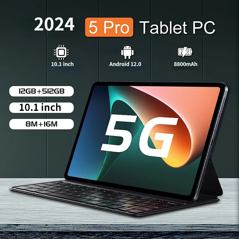 Pad 5 Pro Tablet Android, Versão Global, 12GB + 512GB, PC, Cartão Dual SIM, WIFI, Tela HD, Tablet para Presentes, Novo, 2022