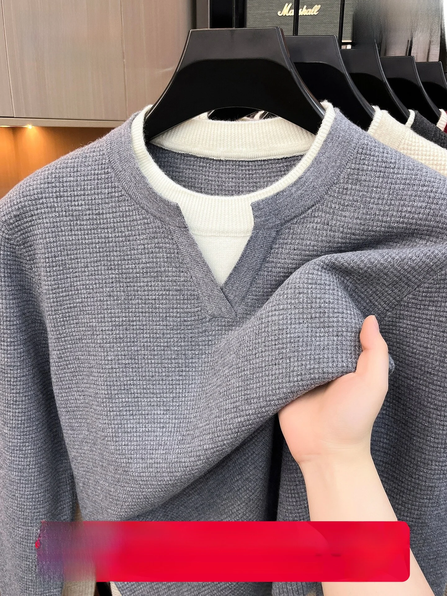 Hengyuanxiang Men's Knitted round Neck Casual Commute Patchwork Collar Sweater Soft Fashionable Business Casual Polyester Blend