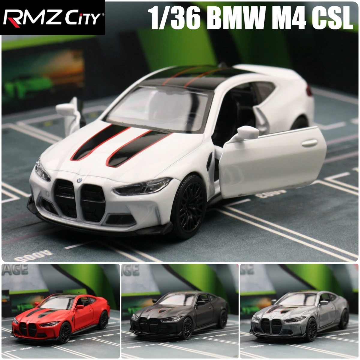 1/36 BMW M4 CSL G82 Sedan Toy Car Miniature Model RMZ CiTY Free Wheels Pull Back Diecast Alloy Collection Gift For Children Boy