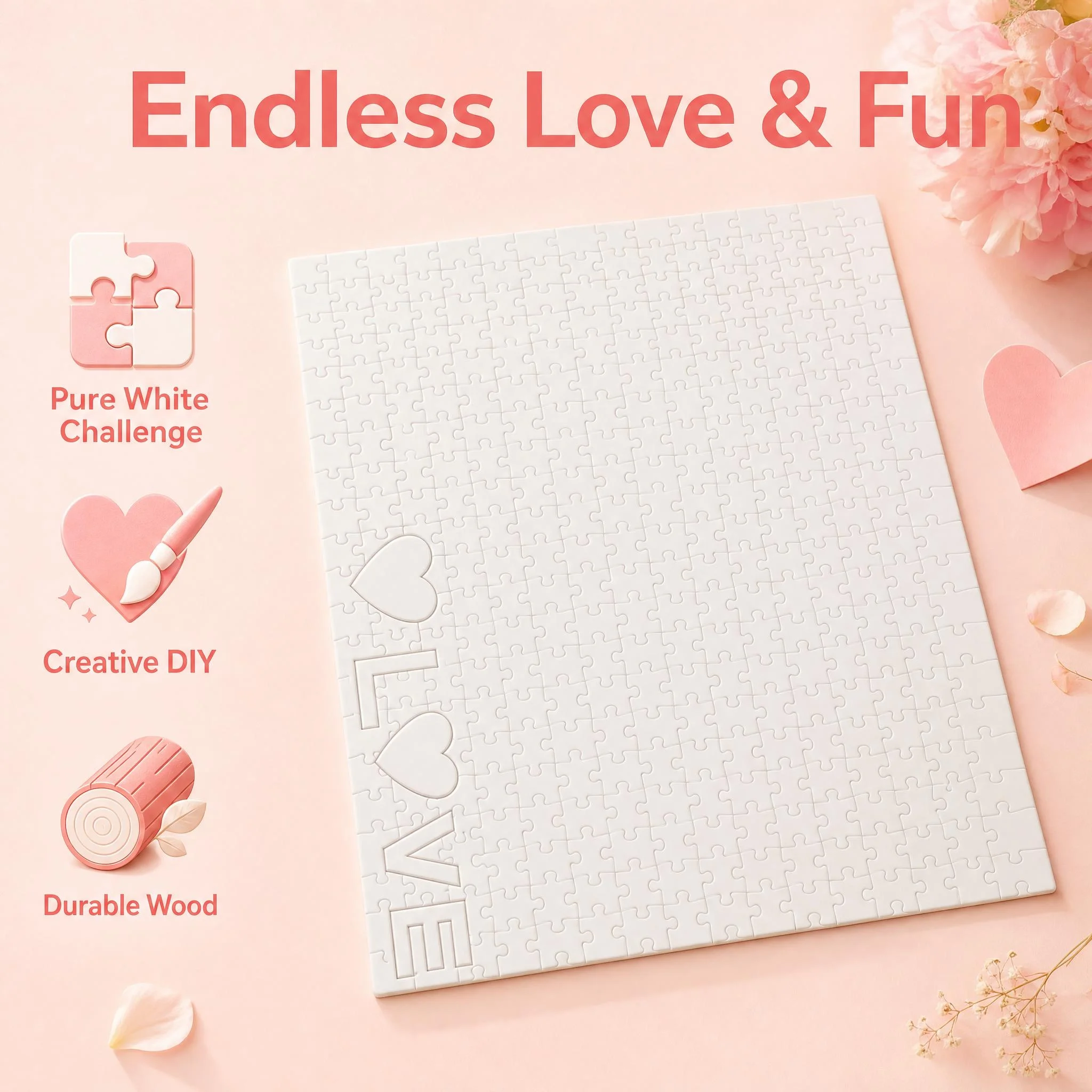 Puzzle Blank White - 520 Parçalı, Tamamen Beyaz, Düz Renkli