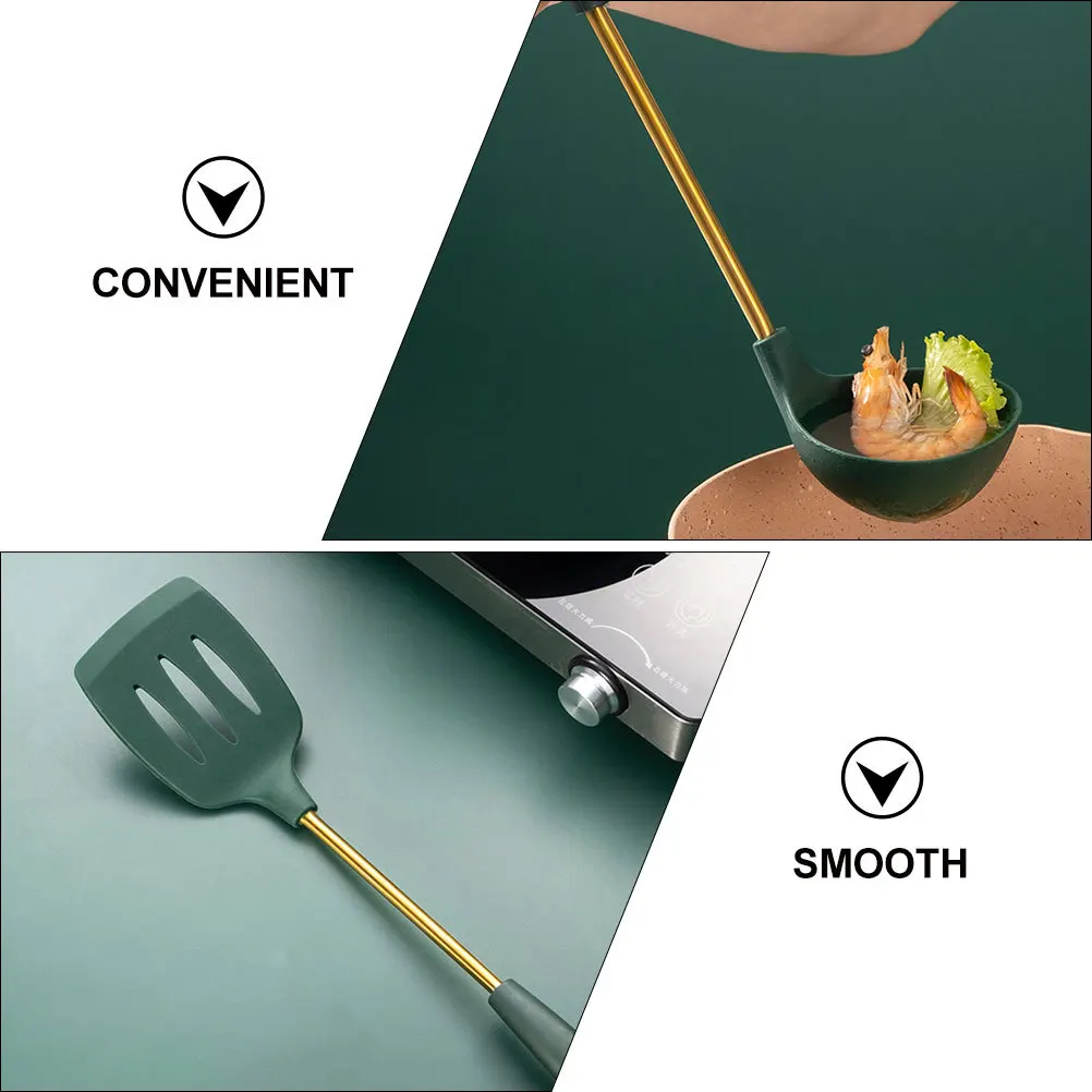 

Silicon Spatulas Kitchen Set Utensils Stainless Steel Cooking Wares Green Shovel