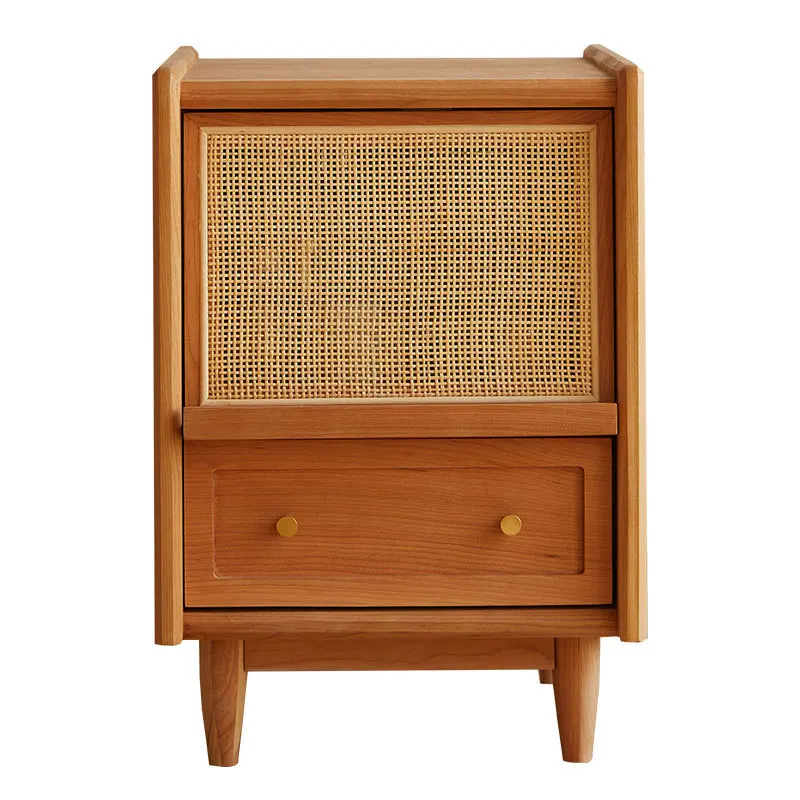 

Nordic solid wood bedside table, small apartment sofa simple rattan edge storage locker corner few cabinets