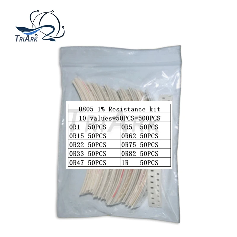 200/300/500PCS 10values Resistor kit 0603 0805 1206 1210 2512 1% 0R1 0R15 0R22 0R33 0R47 0R52 0R62 0R75 0R82 1R sample pack