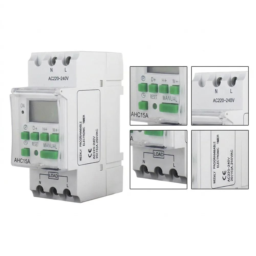 DIN Rail Digital Timer Switch 220V Weekly Programmable Electronic Controller White Plastic LCD Display For Streetlight Home Appl