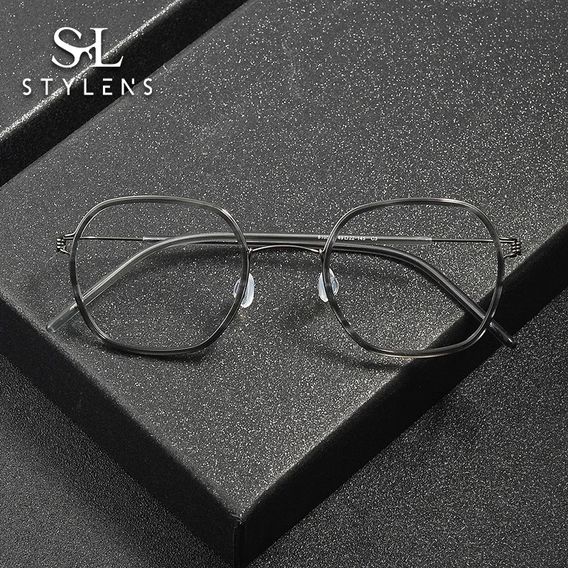 

STYLENS Retro Acetate Pure Titanium Glasses Men Women Fashion Reading Glasses Anti Blue Light Prescription Optical Glasses81052
