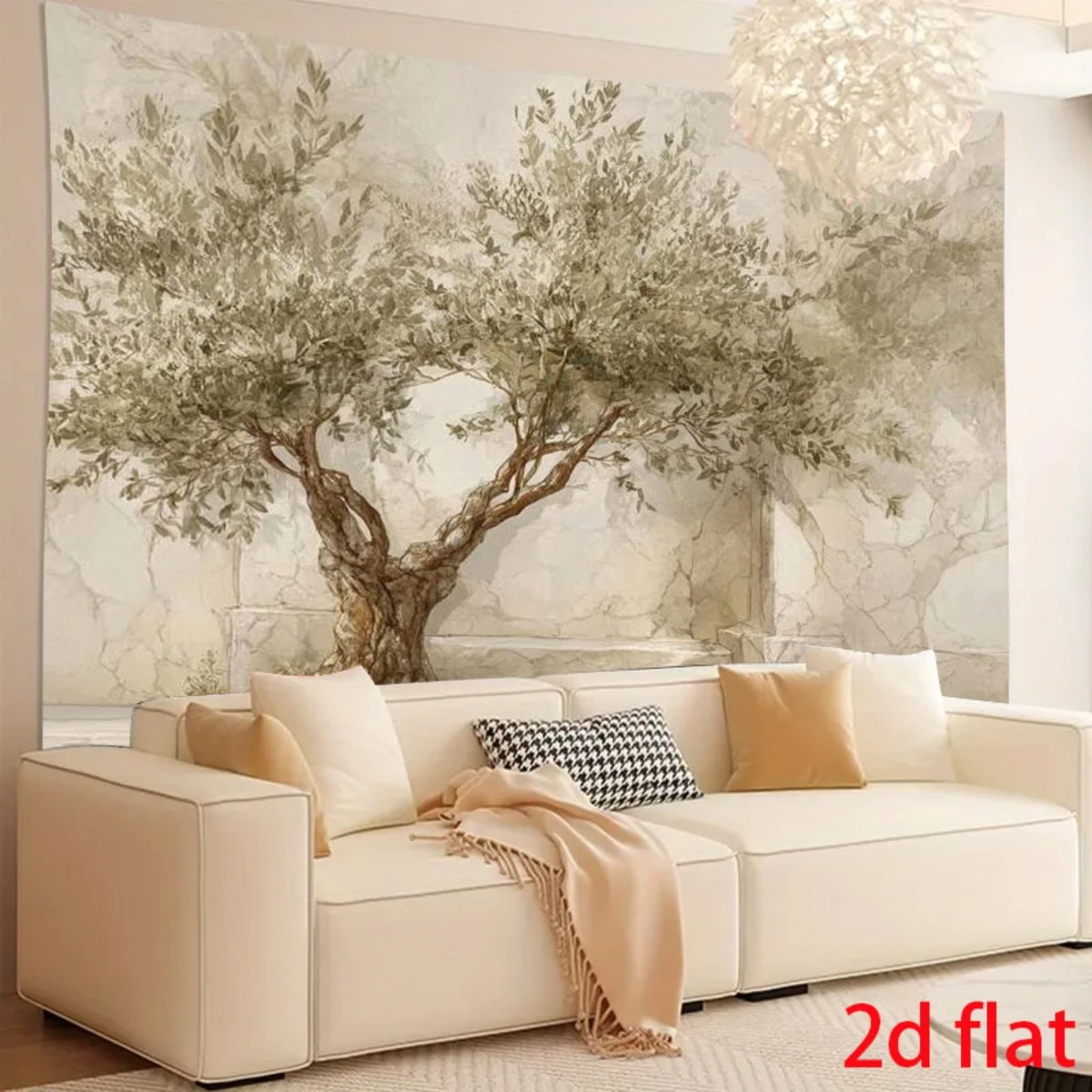 1pc Vintage Olive Tree Wall Tapestry, 2D Flat Neutral Tone Retro Mural Art for Living Room Bedroom Home Decor