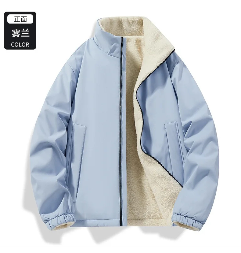 Winter new fashion solid color fleece-lined thickened warm windproof cotton jacket men's casual loose sports plus size coat
