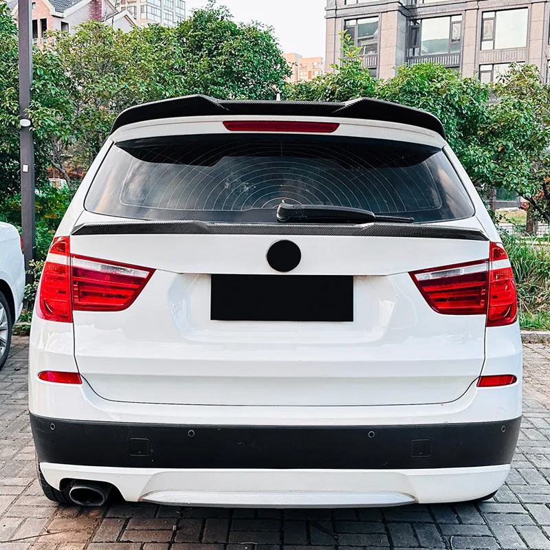 ل 2011-2017 BMW X3 F25 ABS الأسود الكربون نظرة الخلفي سقف الجذع المفسد مركز أجنحة ضبط طقم الجسم الملحقات #2
