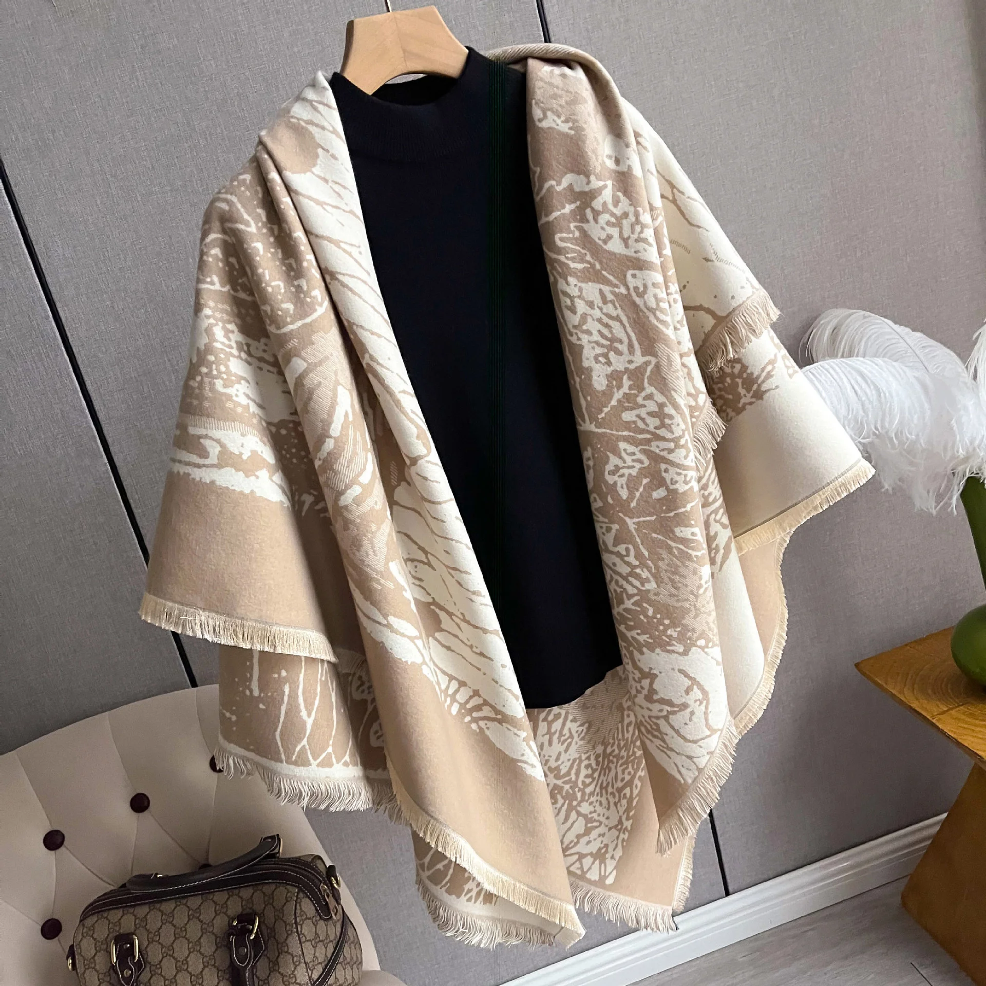 Luxury Brand women's scarf poncho 130 x 130cm wool scarf pattern winter soft orange wrap circumference fashion cashmere feeling