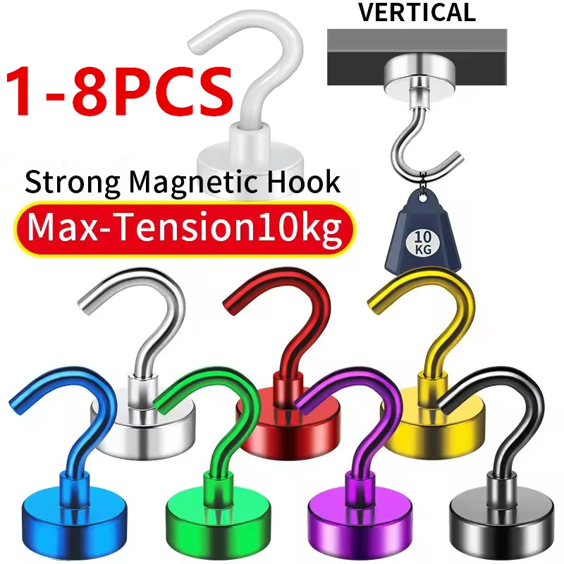 1-8 Stück bunte Metall-Magnethaken, starke Hochleistungsmagnete mit großer Zugkraft für Küche, Arbeitsplatz, Garage, vielseitig einsetzbar