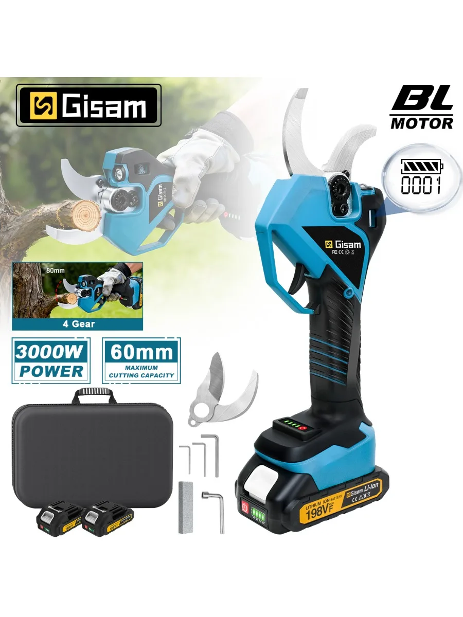 Gisam 60mm Borstelloze Elektrische Snoeischaar Draadloze Tuin Fruitboomtakken Schaar Power Tool Voor Makita 18V Batterij Pins - afbeelding 2