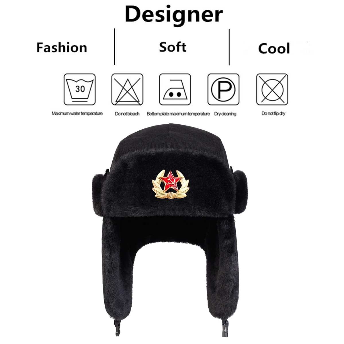Unisex Five Pointed Star Corduroy Lei Feng Hat Winter Earflap Hat Keep Warm Ski Hat Bomber Hat for Outdoor Riding Snow Activitie