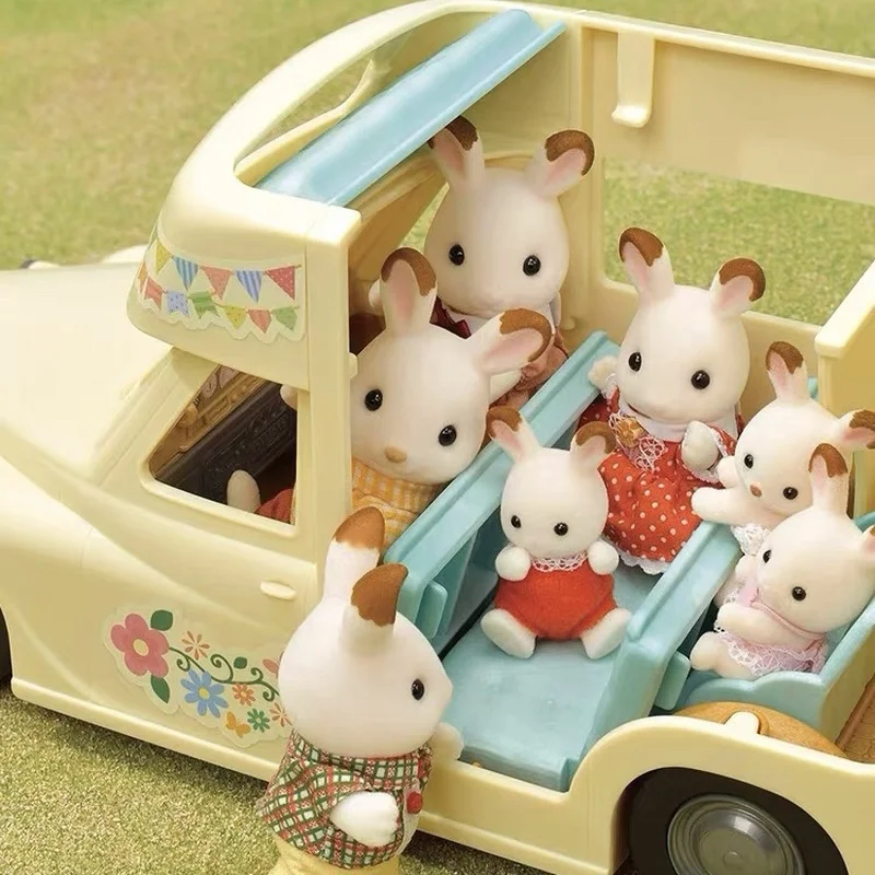إكسسوارات عائلات سيلفانيان كاليكو كريترز ألعاب أطفال بناتي نموذج سيارة مصغر دمية أرنب ألعاب تخييم عائلية للأطفال