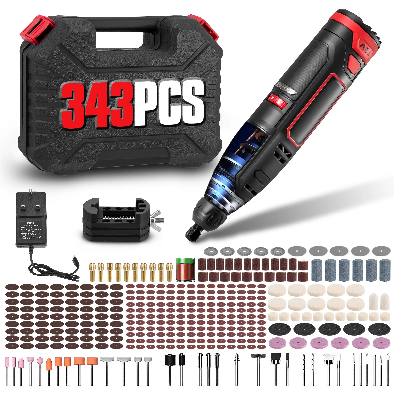 

343pcs 12V USB Cordless Rotary Tool Kit 6 speeds Woodworking Engraving Pen DIY For Jewelry Metal Glass Mini Wireless Drill
