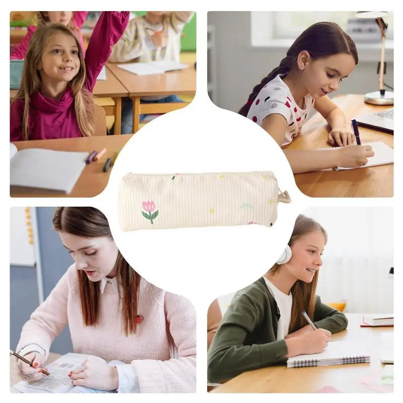 Floral Pencil Pouch Portable Zipper Pencil Pouch Small Pencil Pouch Stylish School Pencil Case Stationery Pencil Case For School