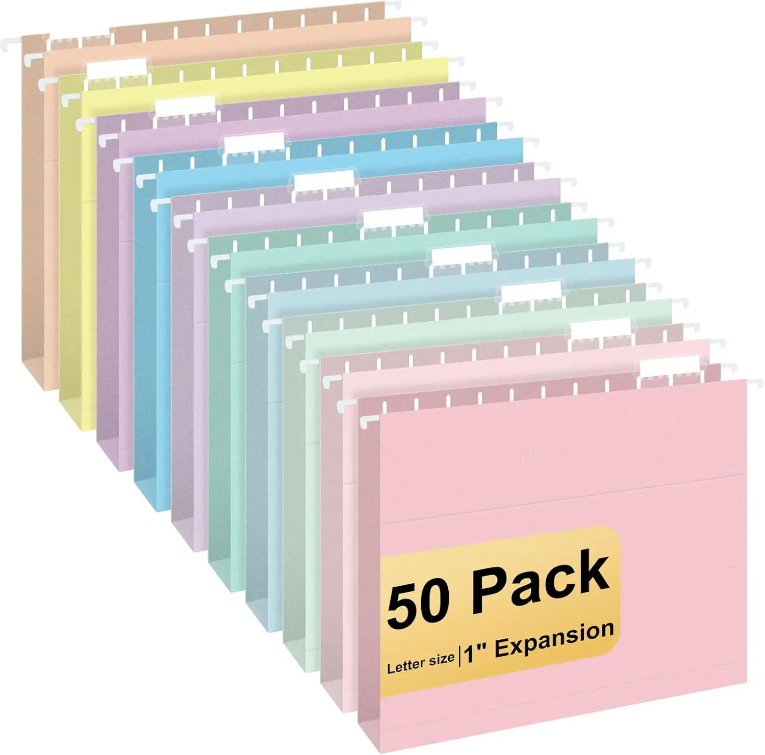 

50 Pack Letter Size Hanging File Folders with 1/5-cut Tabs, Macaron Colors for Home & Office Organization