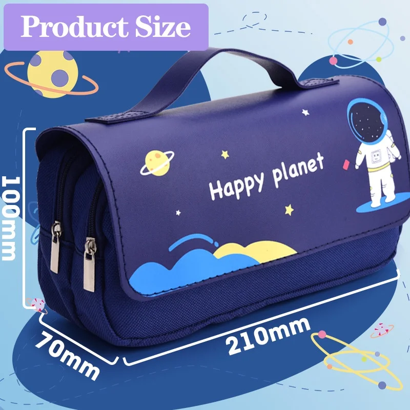 Imagem -06 - Grande Capacidade Impermeável Astronauta Bolsa de Lápis Zíper Duplo Kawaii Couro Caneta Case Material de Papelaria Estudante Escola Bonito