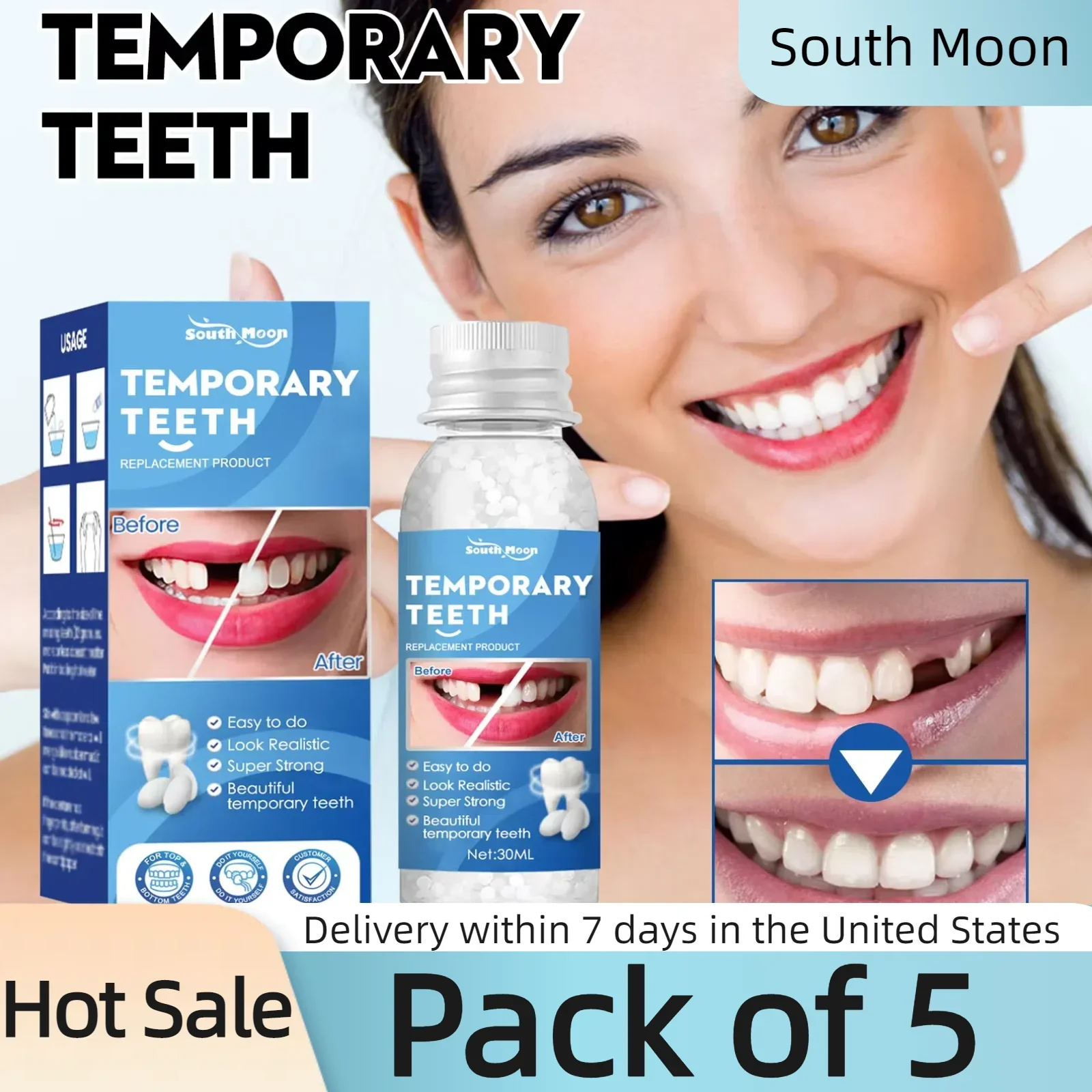 5 pçs moldável dentes falsos ferramentas de reparo dental contas de reparo de dentadura para fixação de enchimento faltando dente quebrado dentaduras de alta montagem