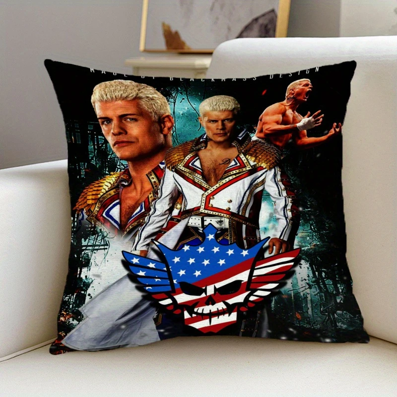 1 funda de almohada Cody Rhodes American Nightmare, funda de cojín con estampado de doble cara 2D de poliéster, funda de cojín con diseño artístico para fanáticos de la lucha libre WWE