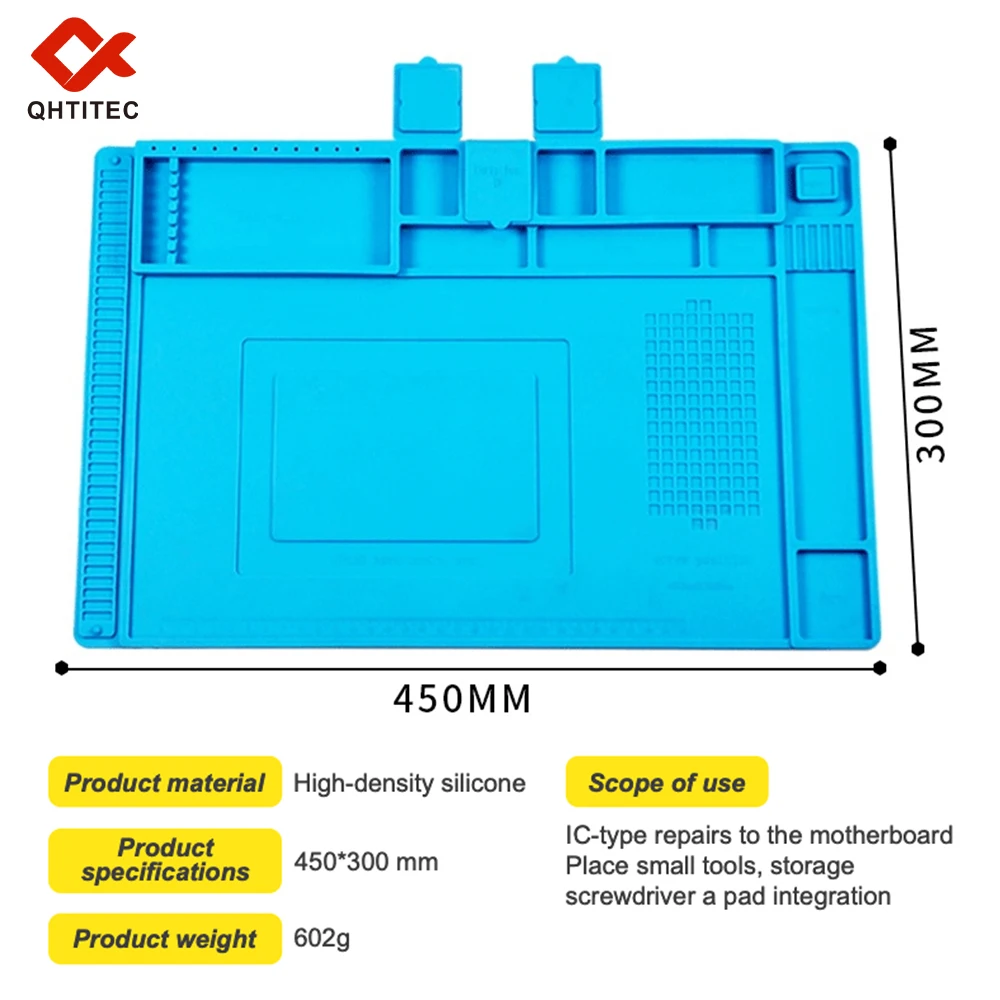 Soldering Station Mat Silicone Multifunctional Work Mat Heat Resistant 932°F Anti-Static Pad for Electronic Phone Watch Repair