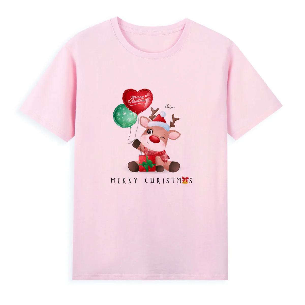 

Cartoon reindeer Christmas T-shirt New popular women's top American popular holiday Tshirt