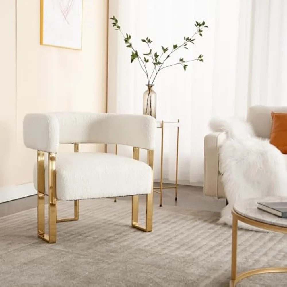 

Boucle Upholstered Accent Chair for Living Room Modern Comfy Barrel Armchair with Metal Legs, Single Corner Sofa Chair