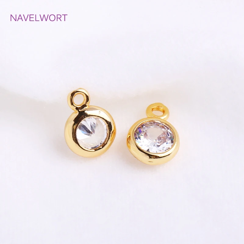 High Quality Brass Metal Tiny Round Pendants 14K Gold Plated Mini Round Faceted CZ-Set Charms For Earring Making Accessories