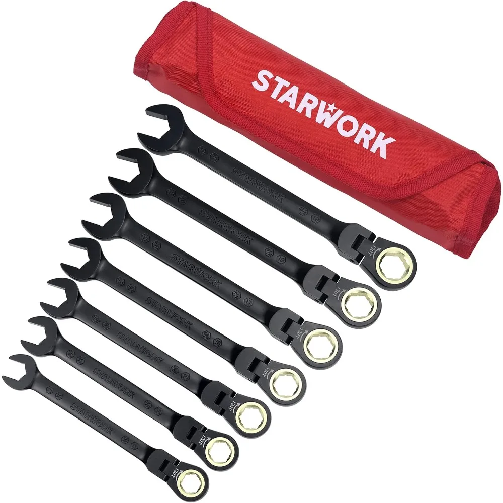 

New Upgraded TRUE MECHANIC™ 7Pc. 120T SAE&Metric Flexible Ratcheting Wrench Set, Professional, With Roll-Up Pouch Bag