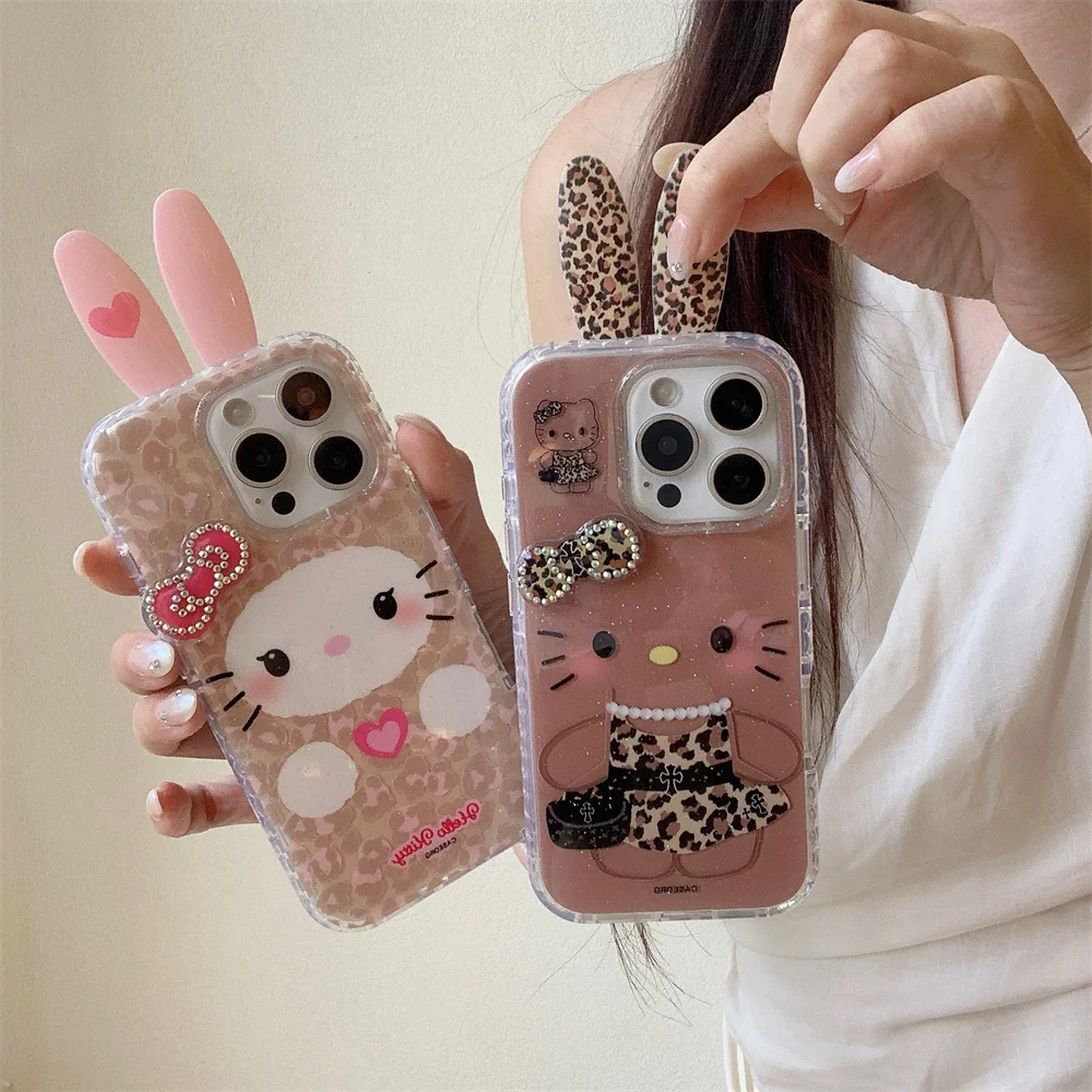 

Funny 3D Rabbit Ear Phone Case For iPhone 13 14 15 16 Pro Max Fundas cute Hellokitty Melody new protective cover For Apple 16