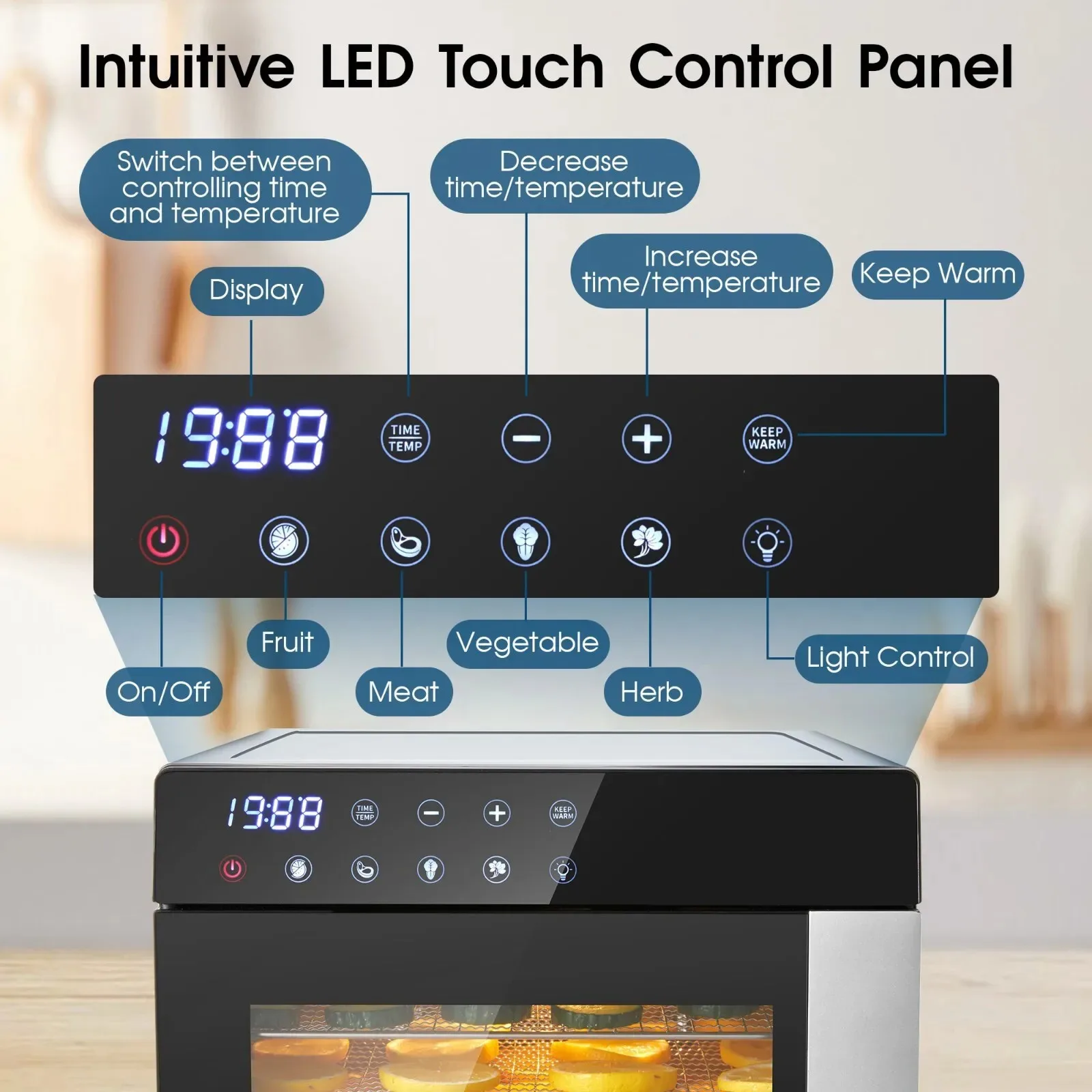 8-Tray Stainless Steel,600W with 4 Presets & Digital Timer for Jerky, Fruit, Herbs - Dishwasher Safe, BPA Free Food Dehydrator