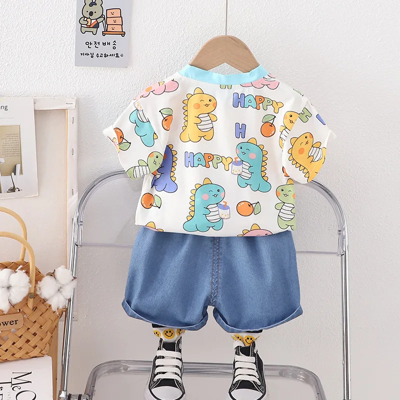 Toddler Summer Set 2024 Cartoon Dinosaur Short Sleeve T-shirts and Shorts Infant Boys Clothes Outfit 2PCS Baby Boutique Clothing