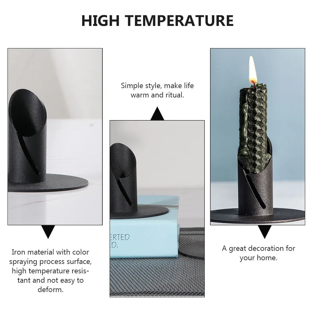 

2pcs Iron Black High Temp Candlestick Resistant Home Holder Desktop Decor Party Birthday Holder Desktop Shelf