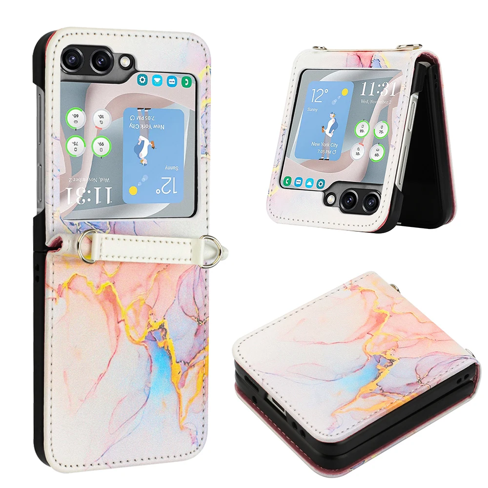 10pcs Marble Patterns Wallet PU Leather TPU Phone Cases Case For Samsung Galaxy Z Flip 6 5 4 Fold