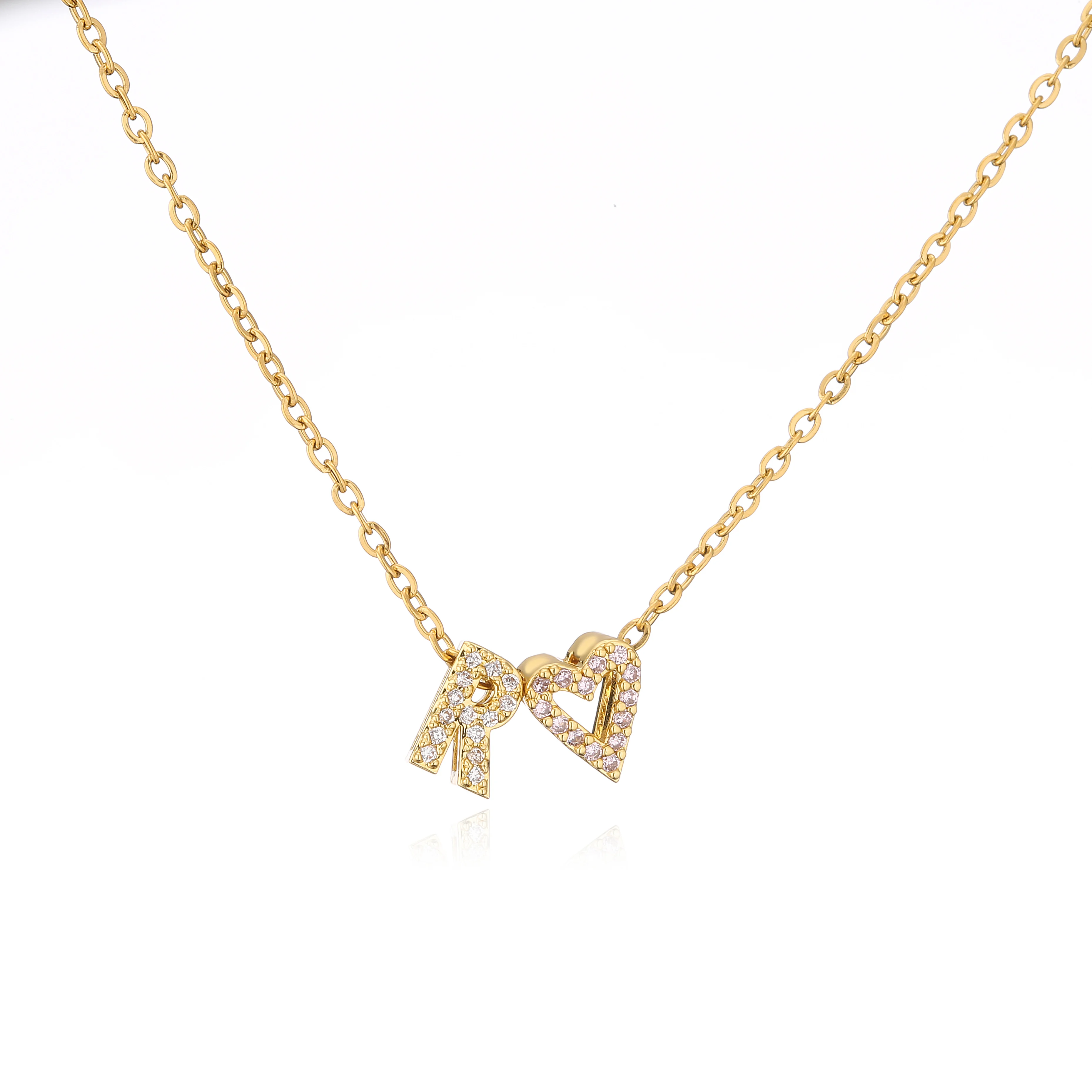 HECHENG,Fashion Tiny Heart Dainty Initial Necklace Zircon Letter Name Choker Necklace For Women Pendant Jewelry Gift