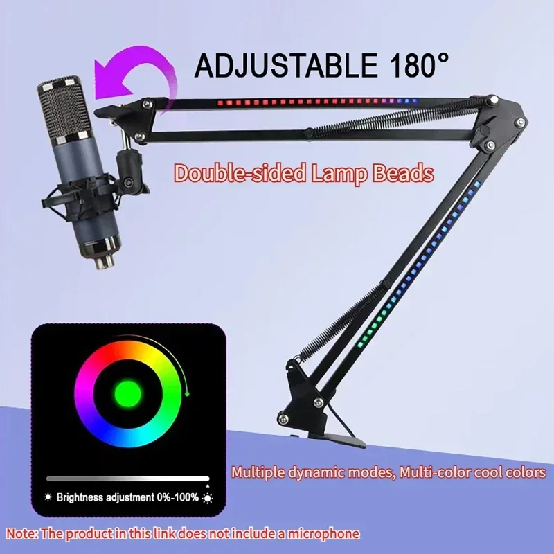Staffa per microfono Supporto per braccio per microfono RGB con supporto a forbice con braccio a sospensione girevole con luce RGB per podcast streaming Youtube