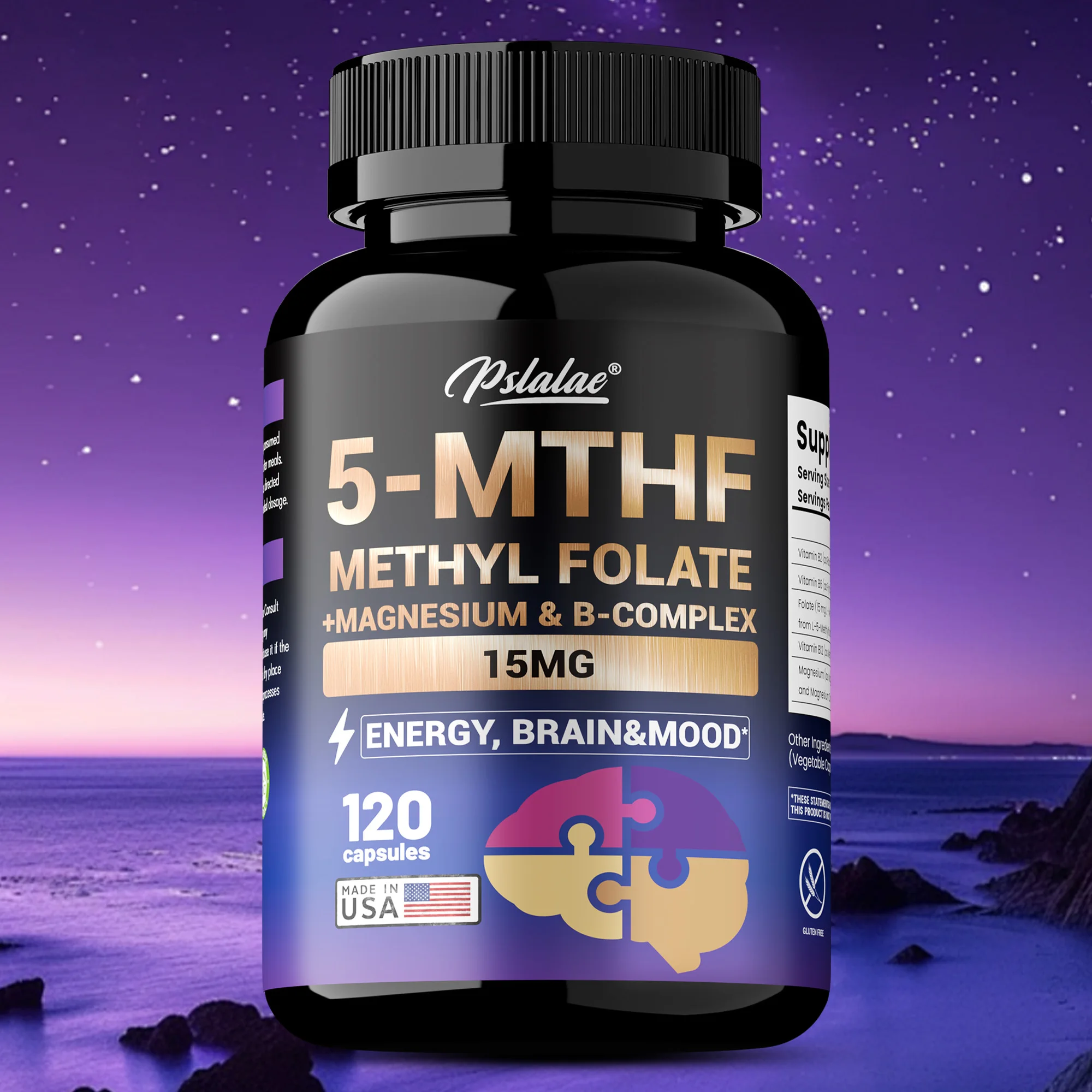 

5-MTHF Methylfolate Supplement - Support Brain and Heart Health, Enhances Memory, Focus and Clarity, Boosts Cognitive Function