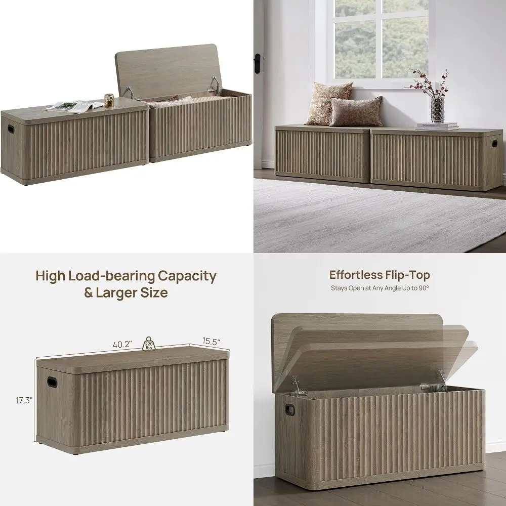 

Storage Bench 80.4 Wide Shoe Bench with Lift Top Large Wooden Storage Chest Trunk Modern Blanket Chest with 4 Safety Hinges amp