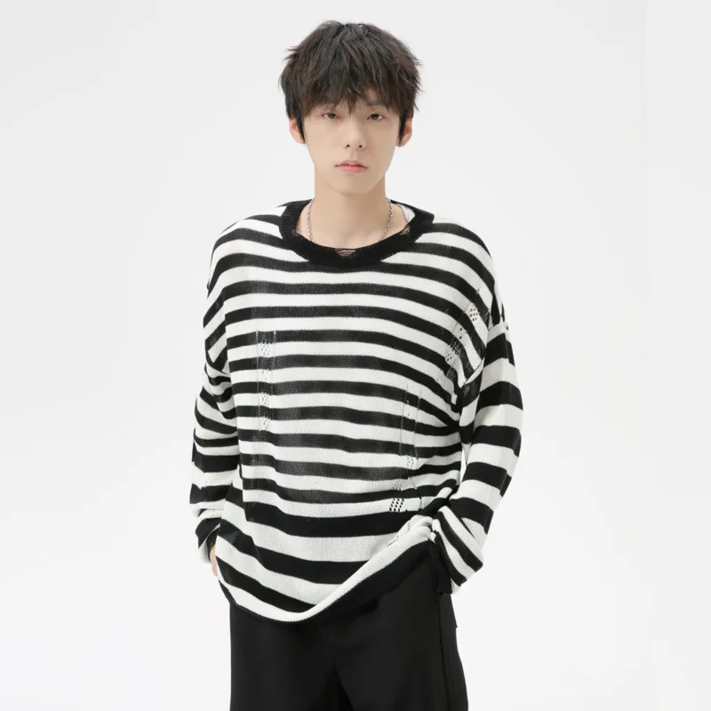 

SYUHGFA Korean Contract Color Striped Men's Knitting Sweater Casual Round Collar 2024 Autumn New Long Sleeved Pullover Male Tops