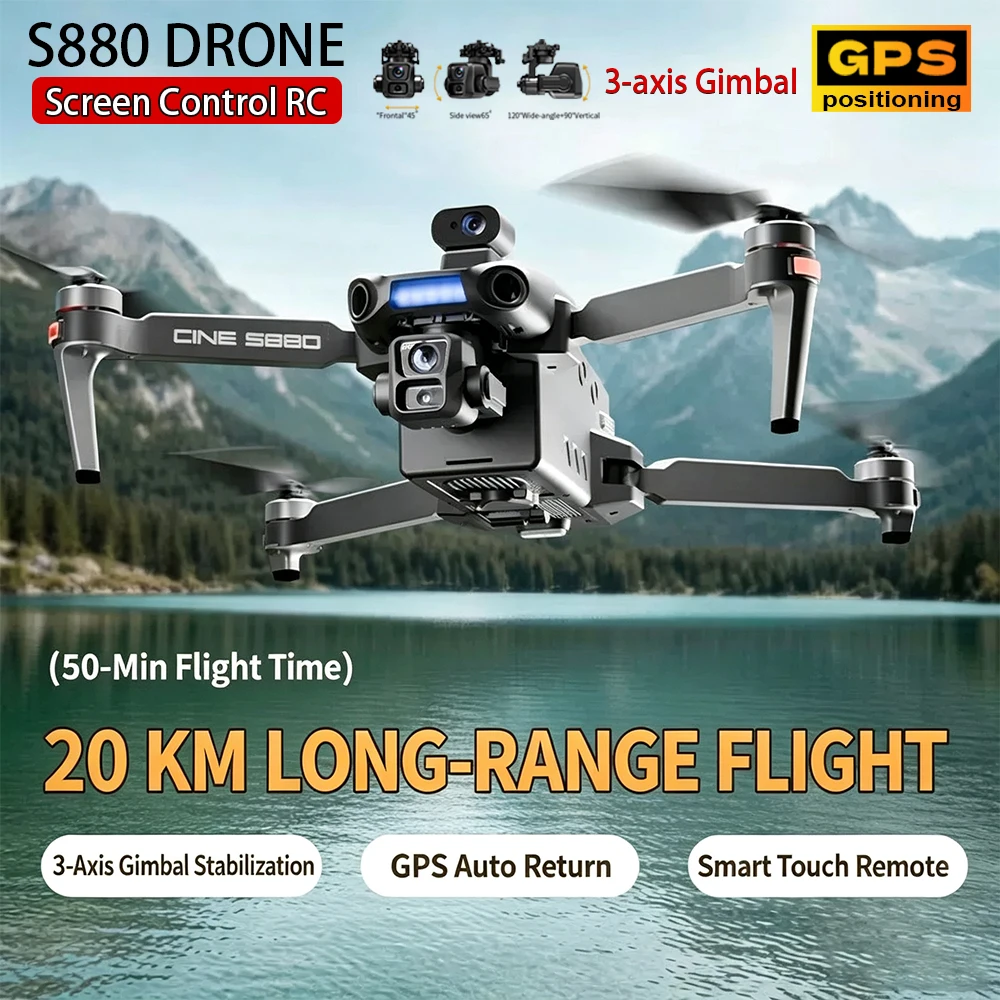Hot Sale S880 Profesional Drone Ultra 4k Camera 3-Axis Gimbal Quadcopter Outdoor GPS Fishing Drones With 5.5Inch Screen Remote