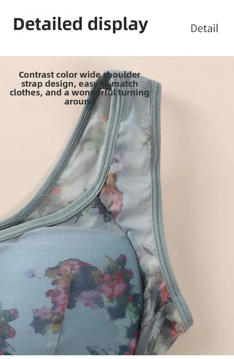 Sujetador de talla grande con copas fijas, inalámbrico, transpirable, fino, estilo chaleco de una pieza para personas de mediana edad y mayores.
