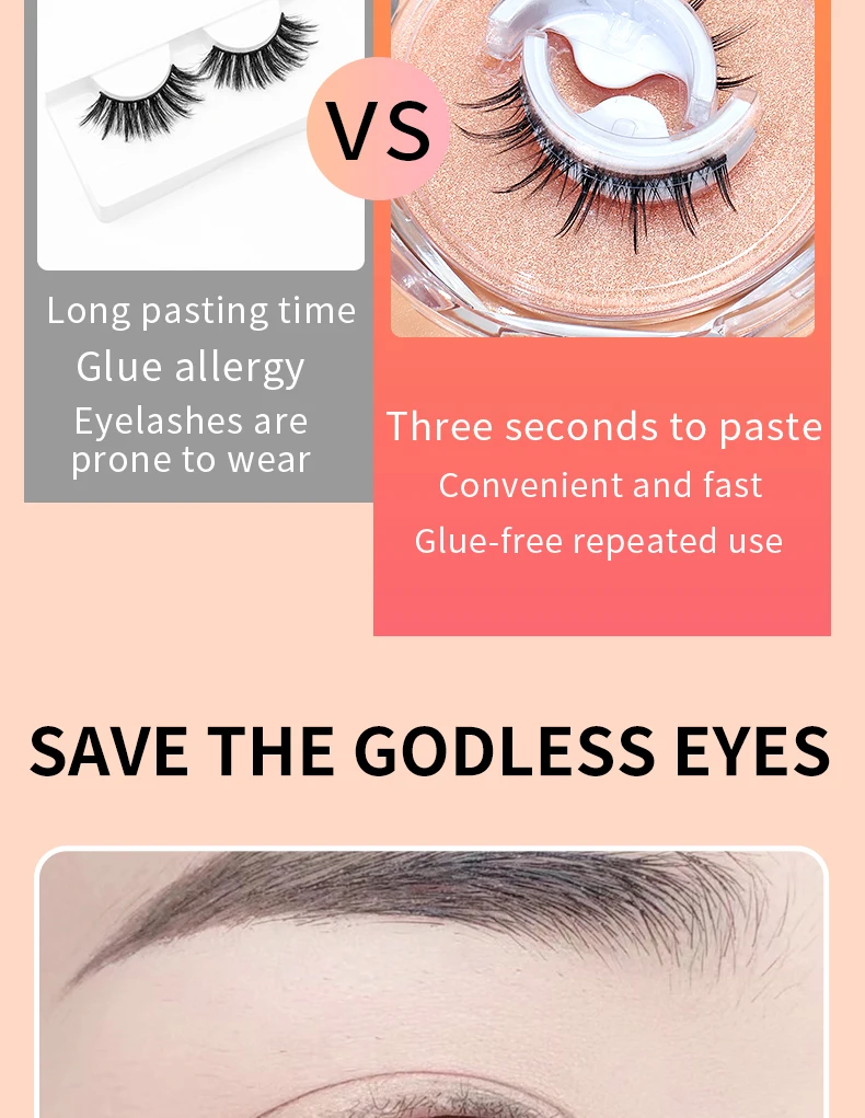 Selbst-Adhesive Falsche Wimpern Reusable Natürliche Mehrere Reversible Kleber-kostenlose Self-adhesive paar Falsche Wimpern Dropshipping – Detail 11