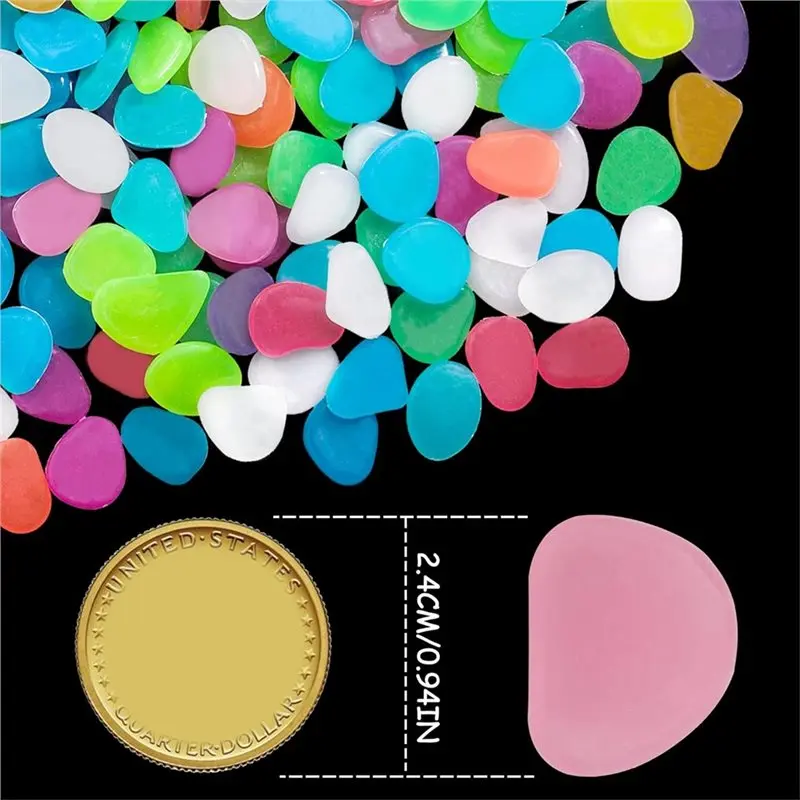 AFOURT-Leuchtende Steindekorationen, leuchtende Steine, gemischte Farben, DIY-Dekorationskiesel, 350 Stück, für Aquarium, Fischbecken, Sidewa – Detail 2