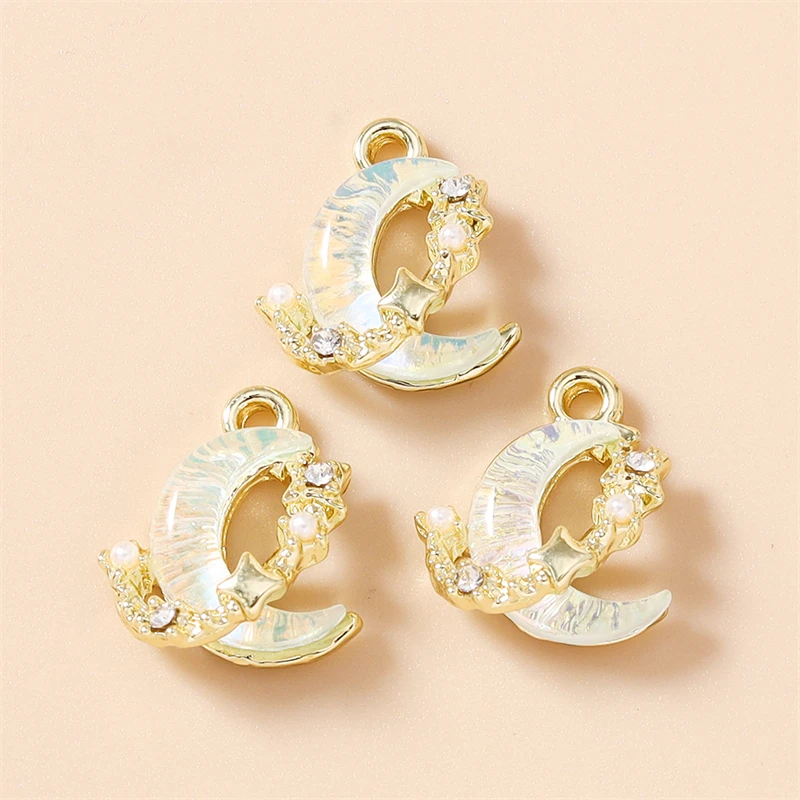 5 Stück 14 x 15 mm niedliche Kristall-Mond-Anhänger für die Herstellung von Ohrringen, Halsketten, Armbändern, DIY-Handwerk, Schmuckzubehör – Detail 9