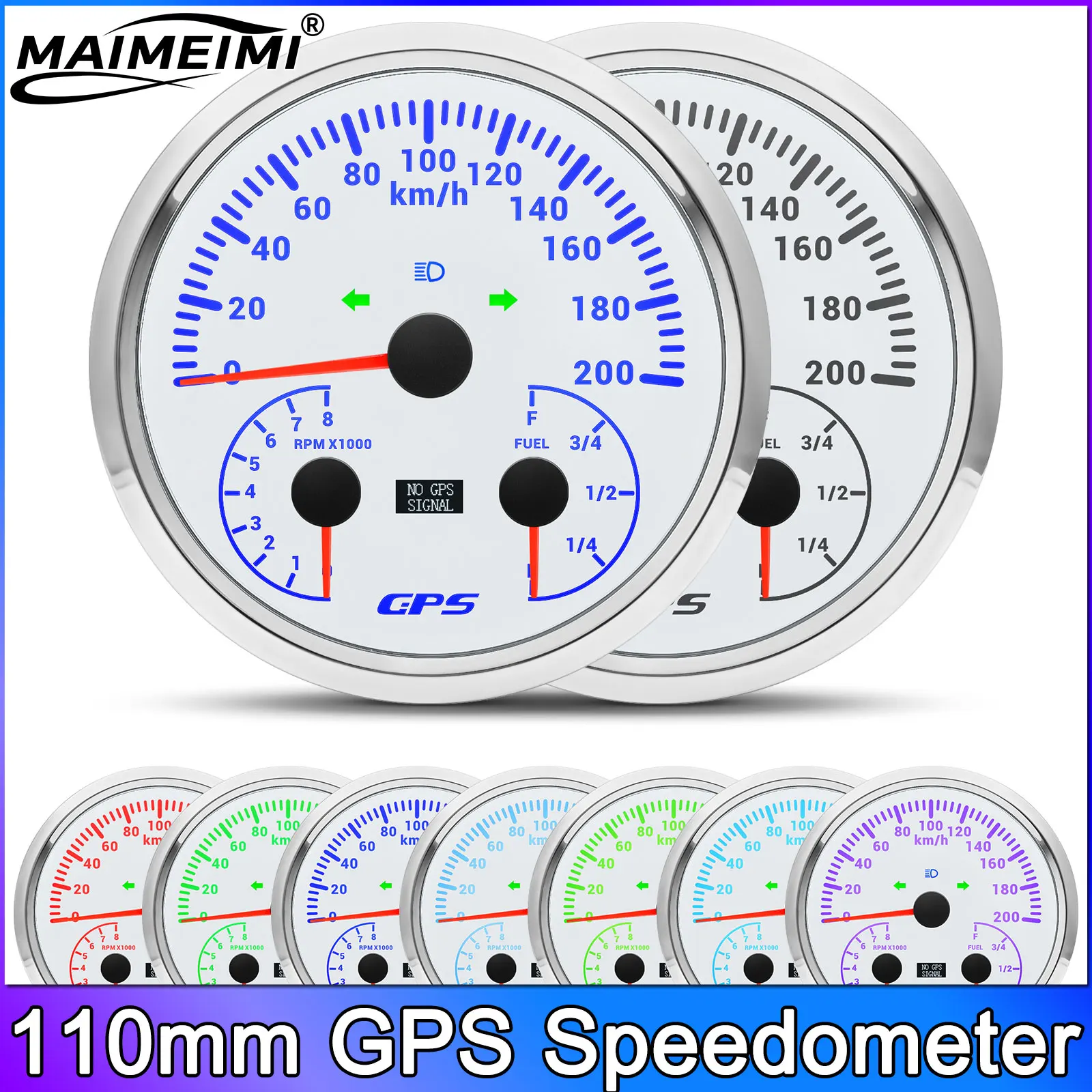 

110 мм GPS-спидометр 200 км + 8000 об/мин тахометр с 7 цветами подсветки измеритель уровня топлива для мотоцикла, автомобиля, лодки, универсальный