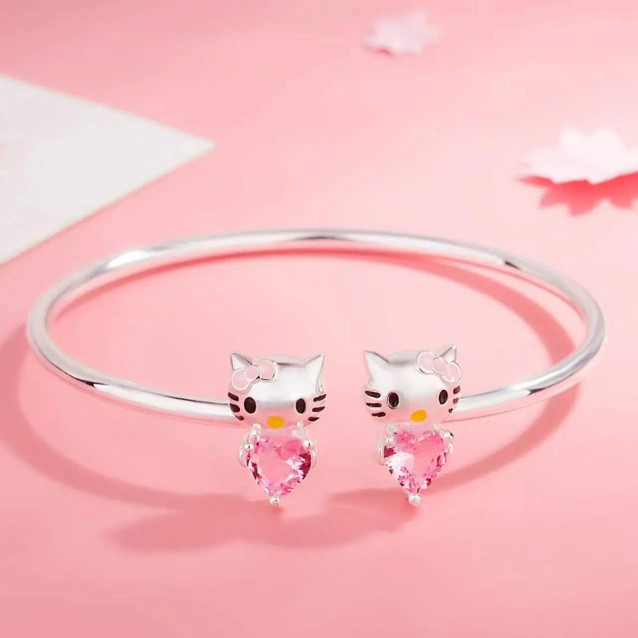 

Sanrio Hello Kitty Bracelet Anime Fashion Heart Shape Pink Zircon Bracelet Girls Jewelry Kids Gifts