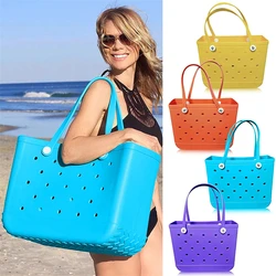 Large Size Beach Bags Women Silicon Beach Tote with Portable Travel Bag Washable Waterproof Sandproof Shopping Storage Basket